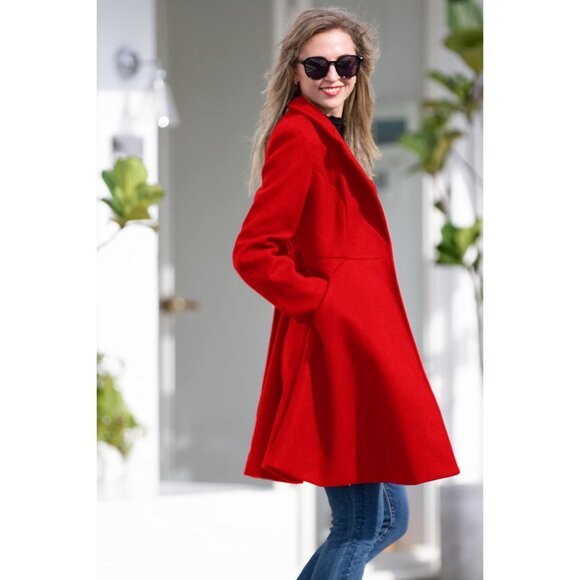 💫 Women Red Notch Lapel Trench Coats Dress Belted Fall Winter Collar Peacoat - Picture 6 of 6